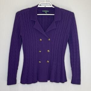 Lauren Ralph Lauren Cable Knit Double Breasted Sweater Womens Size Medium Purple